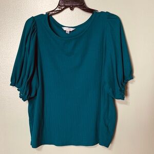 LC Lauren Conrad Teal Blouse with Puff Sleeves XXL